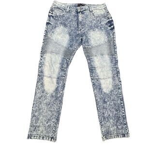 Chams Stretch Straight Jeans Men's 38x30 Blue Acid Wash Denim Y2K